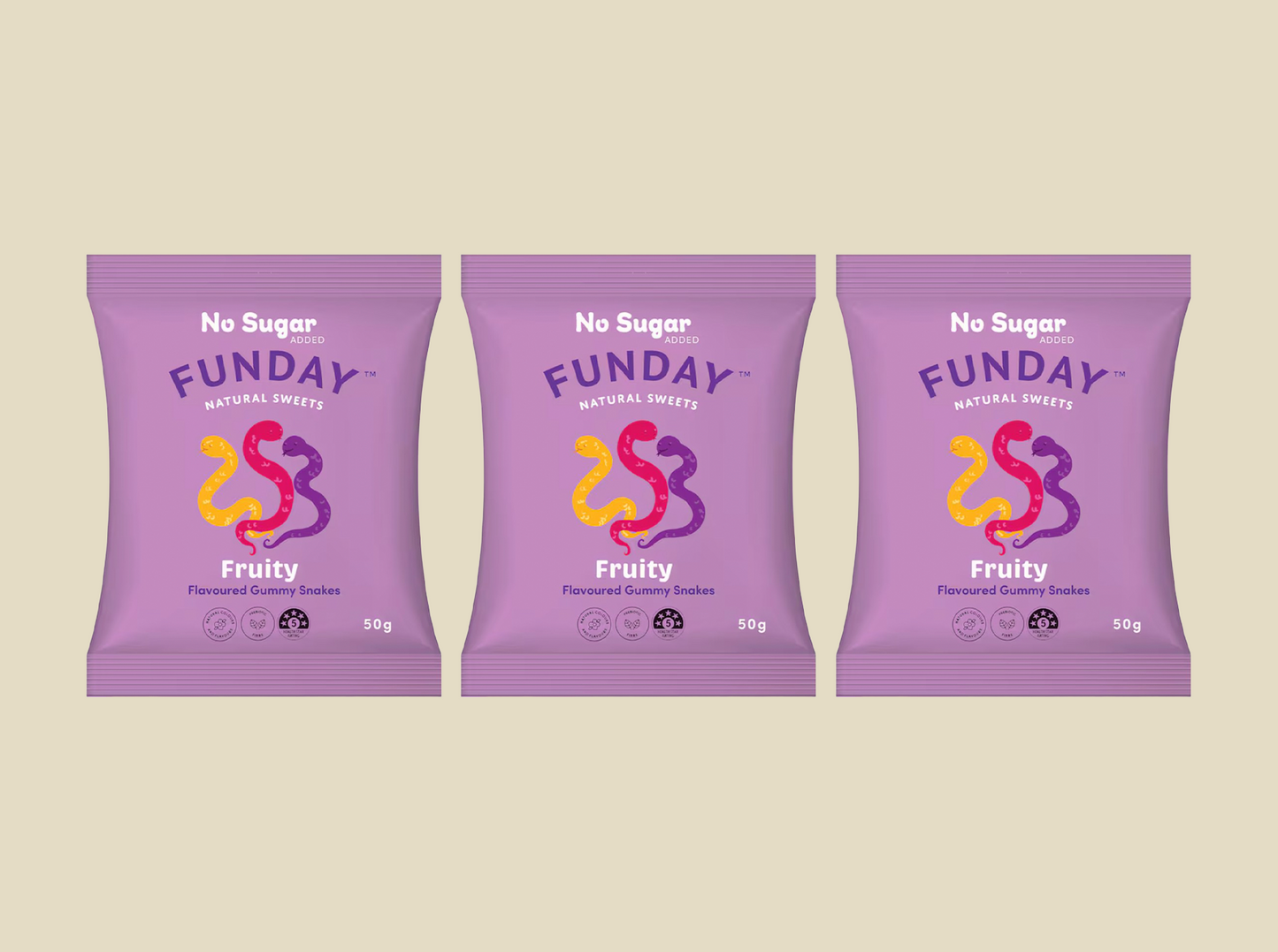 Funday No Added Sugar Fruity Snakes - 3 pack
