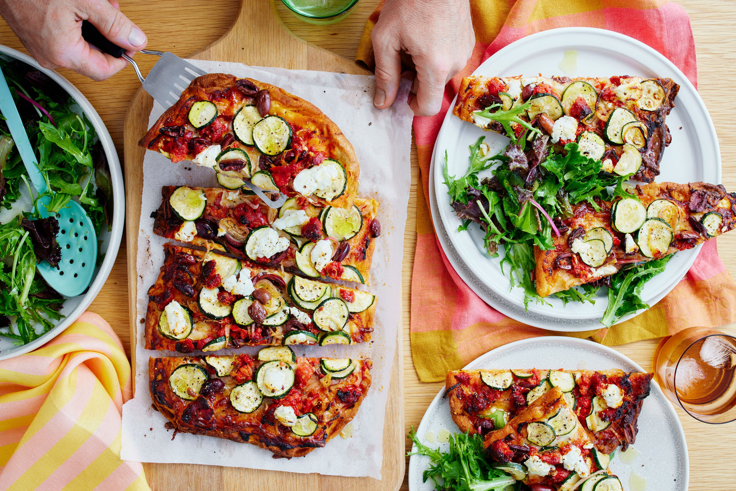 Chorizo, Zucchini and Goat's Cheese Pizza