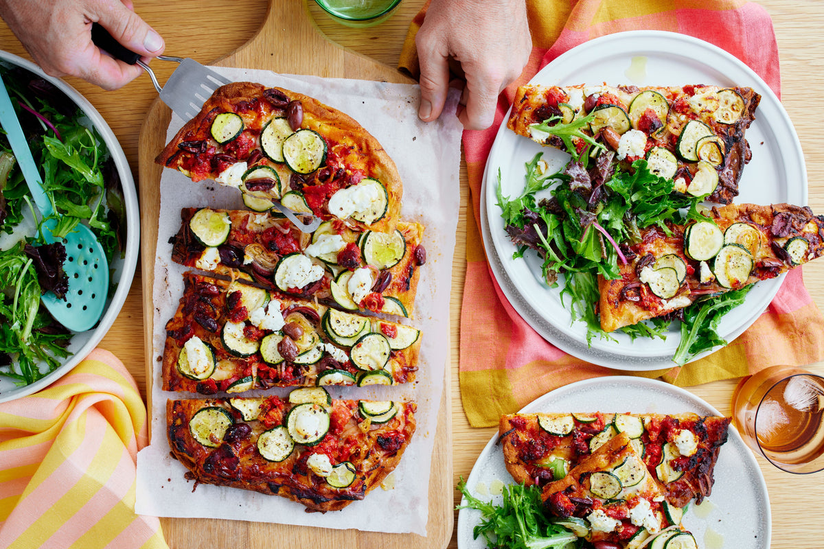 Chorizo, Zucchini and Goat's Cheese Pizza