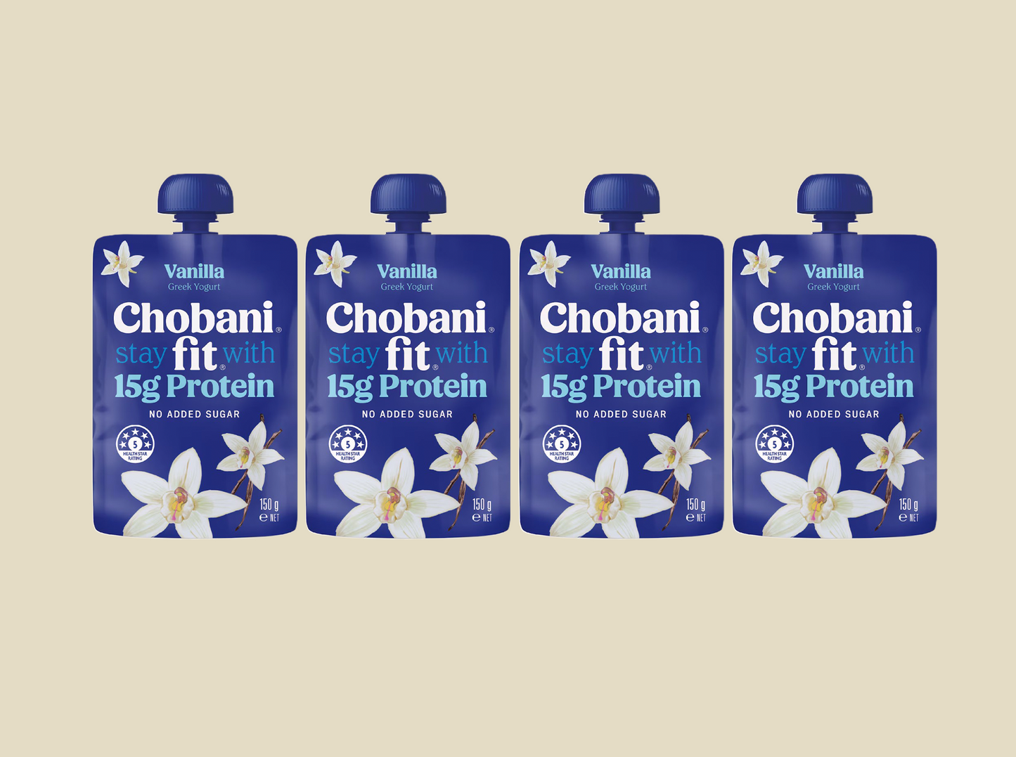 Chobani Fit High Protein Greek Yoghurt Pouch Vanilla 150g, 4 pack