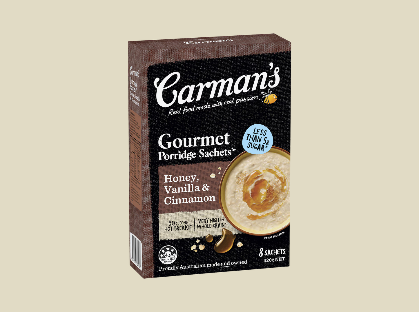 Carman's Porridge Sachets Honey Vanilla & Cinnamon (8 Packs)