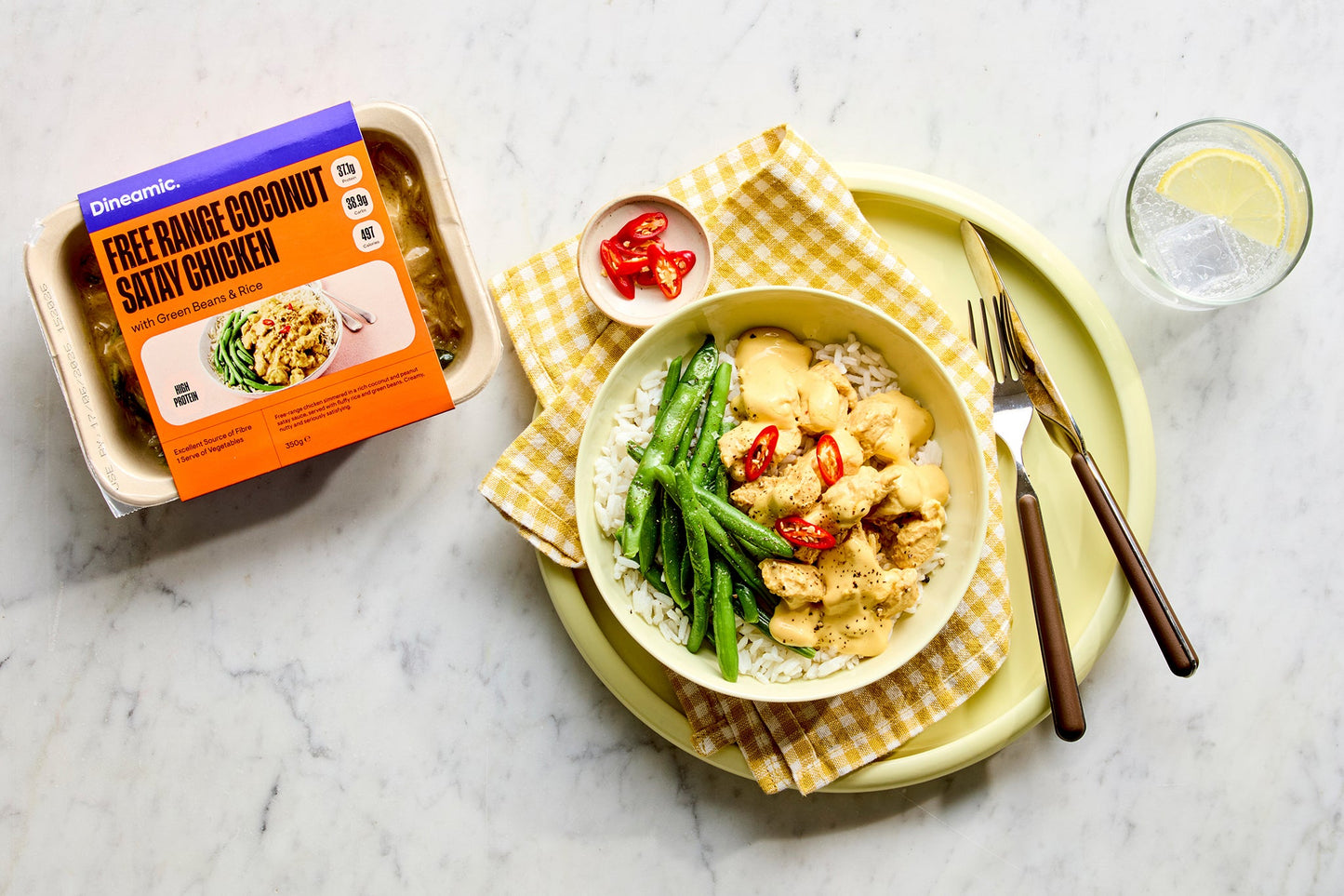 Coconut Satay Chicken with Rice & Green Beans
