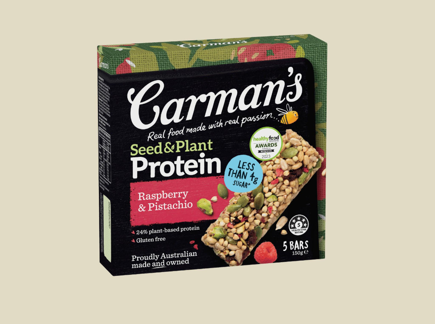 Carman's Seed & Plant Protein Raspberry & Pistachio Bars